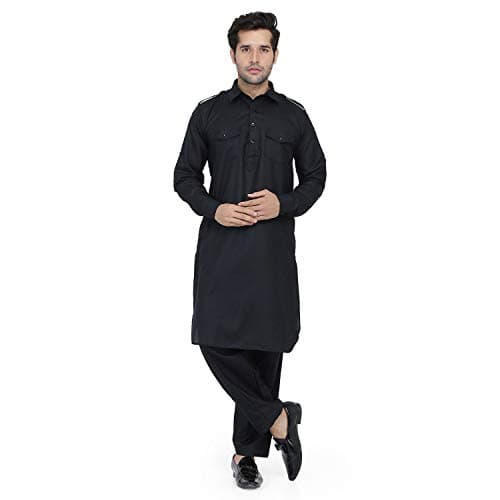 Royal Kurta Men's Light Cotton Pathani Kurta Pyjama Black 42