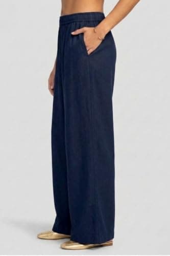 ZARIVAA Cotton Rayon Palazzo Pants for Woman ।Adjustable Drawstring Waist । Double Pocket । Plus Size Avaliable (in, Alpha, M, Small, Navy Blue) 3