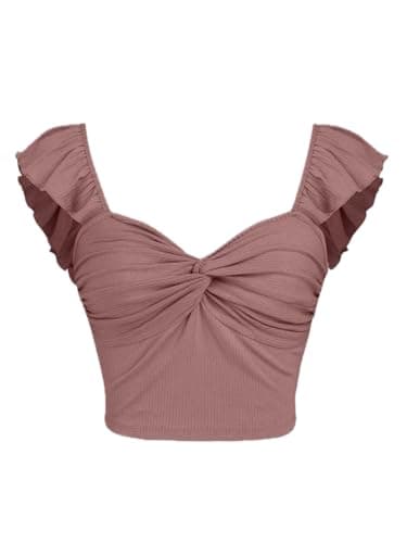 Captain Shah Crop Top for Women's – Trending Look Solid Ruffle Sleeveless Stylish Knotted Front, Soft high Stretch Cotton Fabric, Summer Casual