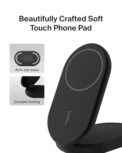 Belkin MagSafe Qi2 Wireless Charger | 2-in-1 Magnetic Foldable 15W | Fast Charger for iPhone 16, 15, 14, 13, 12 | Charging Station with Non-Slip Base | PSU Included | Black 4