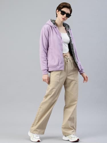 ADBUCKS Winter Wear Short Length Jacket Inside Full Black & White Fur & Made By Rich Cotton Fabric With Hoodies For Womens (M, Lavender) 4