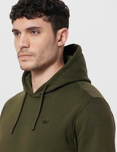 Wildcraft Men Sierra Solid Cotton Blend Hooded Casual Sweatshirt, Full Sleeve - Regular fit, Olive Green, Medium 5
