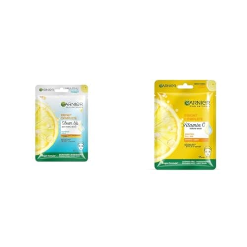 Garnier Bright Complete Anti Pimple Sheet Mask with 3 Serums and Skin Naturals Face Mask Hydrating, Brightening & Anti-Dark Spots