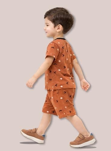 3BROS Baby Boys & Baby Girls Cotton Hosiery Clothing Set Half Sleeves T-shirt with Matching Pants (DB20HS6027_Parent) (Brown, 6-12 Months) 3