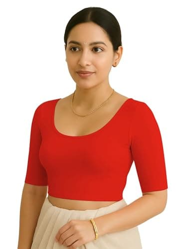 THE BLAZZE Women’s Stylish Ribbed Elbow Sleeve Lycra Stretchable Readymade Crop Tank Top Cami Blouse for Girls VB1 1303 XS RED