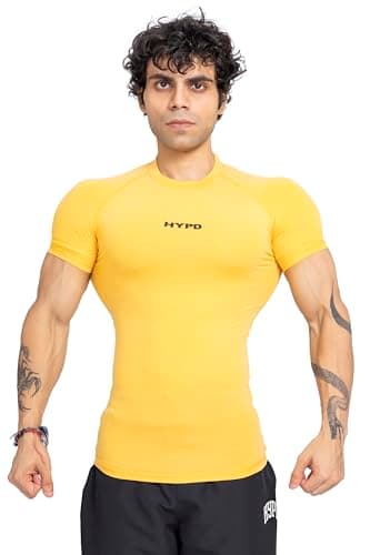 HYPD Stealth Compression T-Shirt for Men | Skin Fit Dry Fit T-Shirt | Stretchable Gym & Sportswear | Short Sleeve Activewear for Workout, Running, Fitness & Training (in, Alpha, M, Regular, Yellow)