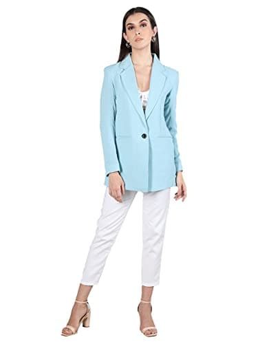 CHKOKKO Women Solid Regular Fit Stylish Formal Blazer Blue L 5