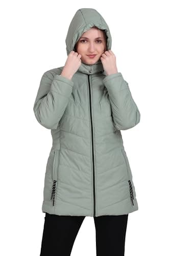 Brazo Long Hooded Puffer Jacket | Warm Winter Coat with Full Zip & Pockets | Lightweight Insulated Outerwear for Women's (IN, Alpha, M, Regular, Pista)