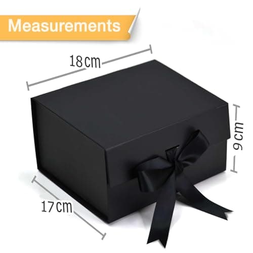 Aakriti Black Foldable Rakhi Gift Box Empty Gift Box with Satin Ribbon, Multipurpose Hamper Box Holds upto 5 kg Reuse Gift Boxes Box for Gift Packing (Small 18 x 17 x 9 cm, Black Matte Finish 1Pcs) 2