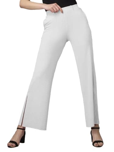 Plus Size Trouser for Women Side Split Trouser Pants, Parallel Leg for Casual Office Work Wear White