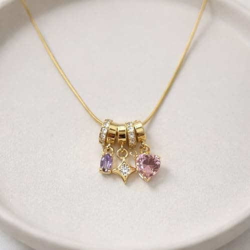 MEENAZ Anti Tarnish Gold Necklace for Women | Crystal Heart Star Charm Pendant Chain | Stylish AD Diamond Jewellery| Adjustable Neck chains | Valentine Gift for Girlfriend, Wife Stainless Steel -302 5