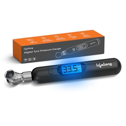 Lifelong Tyre Pressure Gauge | Backlit LCD | Zinc Alloy Head | 0-150 PSI | Portable Tyre Pressure Monitoring for Car, Bike, Motorcycle & Truck Tyres | Black