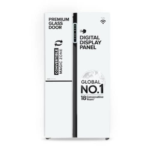 Haier 598 L 3 Star Frost Free Expert Inverter Smart Sense AI enabled 3-Door Side by Side Refrigerator (HRT-683PWGU1, Pearl White Glass, Magic Convertible Zone, Premium Vogue Glass, 2026 Model)