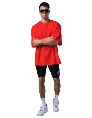 Oversized Fit T-Shirt for Men (Cotton) (in, Numeric, 44, red) 6