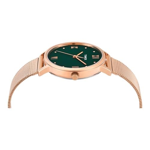 TIMEX Analog Watch for Women with Green Round Dial & Rose Gold Stainless Steel Bracelet Band Water Resistant Women's Wrist Watches - TWEL15625 4