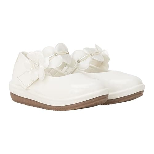 SIYA Freeplay Girls Ballet Flats with Flower Strap | Kids Comfortable Casual & Party Belly Shoes | Black White Pink Brown