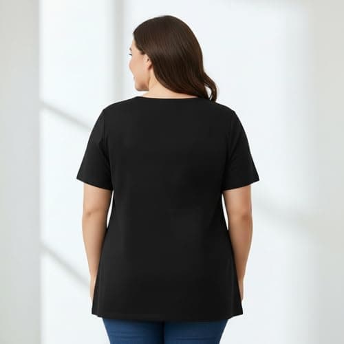 Khakey Womens Black Round Neck Half Sleeve Graphic Printed Plus Size Tshirt(Black_763) 3