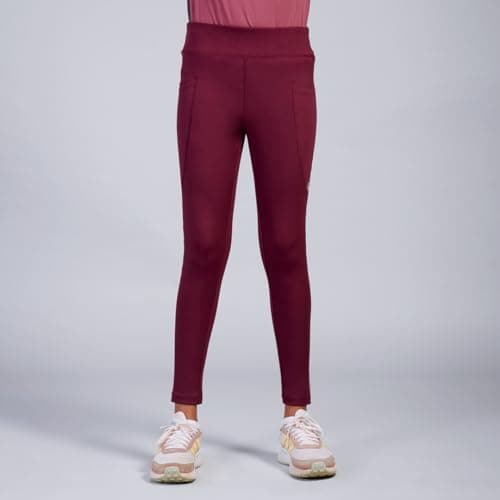 Dripmov Girls Premium Activewear Wine Tights | Wide Waistband for Extra Comfort | All Day Sports Leggings | Stretchable | High Waist Leggings for Girls - Regular Fit (10 to 12 Years) 5