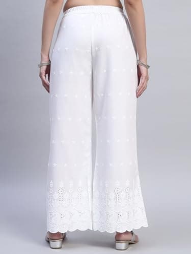 SHOPPING QUEEN Women's Cotton Embroidered Chikankari Palazzo (A685_White5_4XL) 2