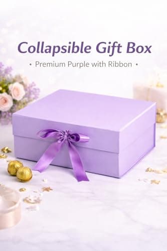 1 Piece Purple Magnetic Gift Box with Ribbon for Birthday & Wedding Hamper, Collapsible Premium Gift Box for Return Gifts & Packaging (25 x 20 x 10 cm) (PURPLE) 6
