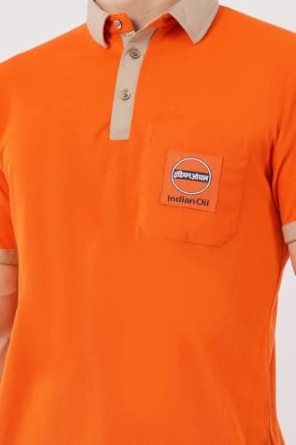 Indian Oil Professional Polo T-Shirt, Orange with Khaki Collar, Cotton, Short Sleeve, Logo Printed Pocket Design, Casual Wear (in, Alpha, L, Regular) 4