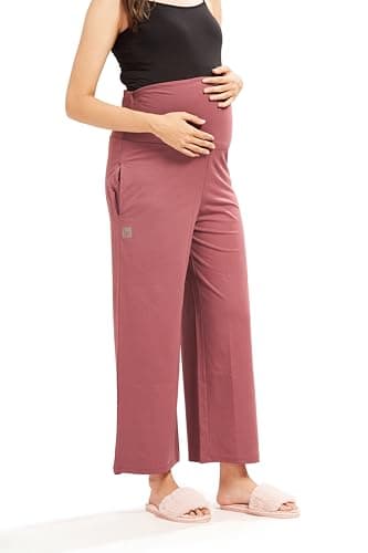 AV2 Women's Cotton Lycra Stretchable Relaxed Fit Maternity Pants | Maternity Yoga Pants | Maternity Trousers Pink Large 5556 4