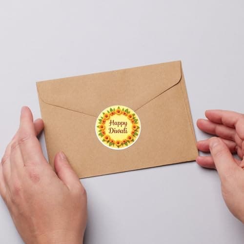 IKBOE Greetsy Set of 96 Diwali Stickers in Unique Shapes | Festival Stickers | 8 Unique Designs (12 Each) | 1.6 Inch Decorative Labels for Gift Boxes, Envelopes, Return Gifts & Diwali Decorations 4