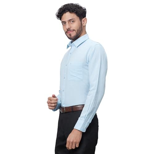 Raymond Men's Slim Fit Cotton Linen Blend Full Sleeve Regular Collar Solid Pattern Light Blue Casual Shirt (Size: 39)-RCSQ01838-B1 3