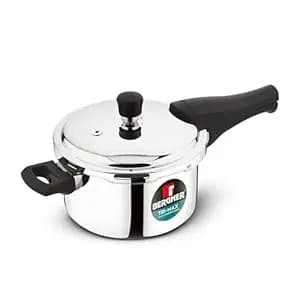 Bergner Tri-Max 3 L Triply Pressure Cooker, Outer Lid Cooker, Triply Body, Healthy Cooking, Durable Bakelite Handle, Safety Valve, Measuring Scale Inside, ISI Certified - Induction and Gas Stove Ready