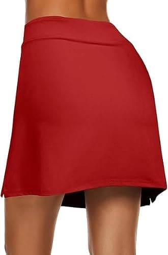 Nora Nico Women's High Rise Flared Stretchy Opaque Skater Skirts with Shorts (skarter-Skirt-Crimson-red-XL) 2