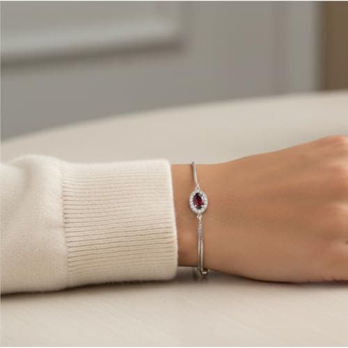 ACCESSHER Women's & Girls Silver Plated Maroon Marquise Crystal Adjustable Bracelet, Stylish Bangle Charm Chain Bracelet Gift For Birthday, Valentine's & Friendship 5