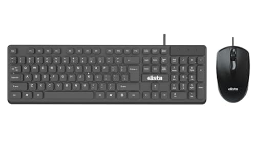 Elista Wired USB Keyboard and Mouse Combo | 1000 DPI USB Mouse | 104 Keys Membrane Switch | Silent Tactile Feeling Comfortable Switch | Plug and Play | Black (ELS WK-714)