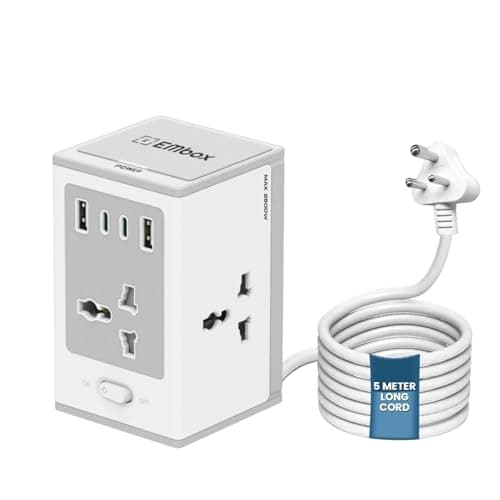 Embox 8-in-1 Gan Charger 30W Fast Charger | Type C USB 4 AC Sockets (2500W) Wireless Fast Charging | Multi-Port Desktop Charger for Laptop, iPhone, Android, Portable Charging Station, 5meter