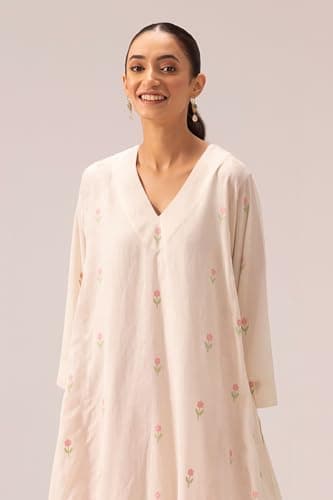 ANNI Designer Women's Rayon Viscose Anarkali Printed Kurta with Palazzo (QUSHI Cream_M_Cream_Medium) 5