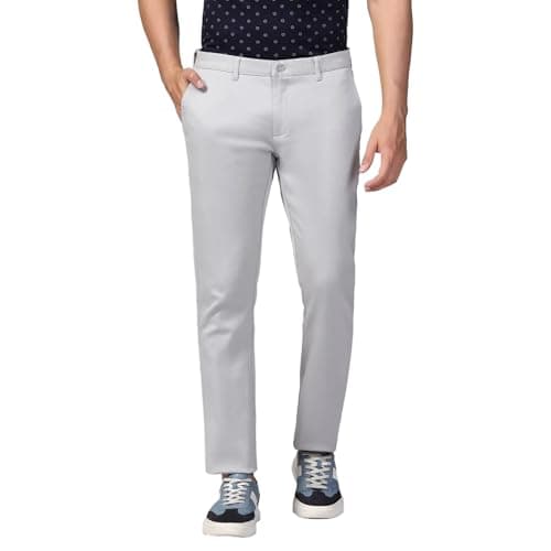 Blackberrys Men's Grey Cotton Blend Solid Slim Fit Casual Trousers