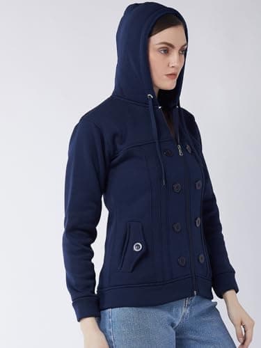 PIVL Casual Solid Standard Length Full Sleeves Stylish Women Fleece Jacket with zip for winter II Zipper Hoodie II Hooded Neck II Winter Wear II Dark Blue Medium 5