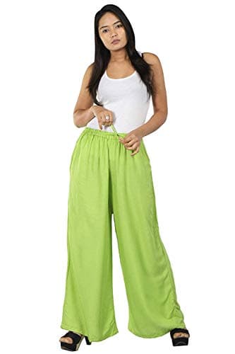 PINOVO Women's Premium Rayon Straight Palazzo (Parrot Green)