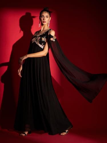 madhuram textiles Women's Georgette Traditional Ethnic With Sequance Embroidery Work Long Maxi Gown(M-2443 Black_X-Large) 3