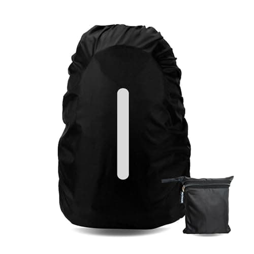 MUTMAIN Reflective Bag Cover Waterproof 40L to 50L PU coated Rain Cover for Backpack Bags, Suitable bags for Laptop, School, Tail, Trekking, Travel bag with Adjustable Buckle and Storage Pouch (Black)