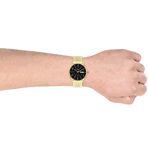TIMEX Classics Analog Watch for man with Black Round Dial & Gold Stainless Steel Bracelet Band Water Resistant Men's Wrist Watches - TW0TG6504 4