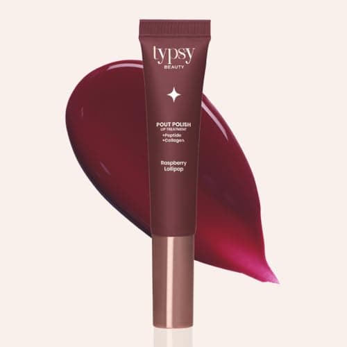 Typsy Beauty Pout Polish Peptide Lip Treatment Balm-Raspberry Lollipop Glossy Finish |Plump lips with hydration|Lip Balm for Dry and Chapped lips|Lip Balm for men & women|Maroon |8g