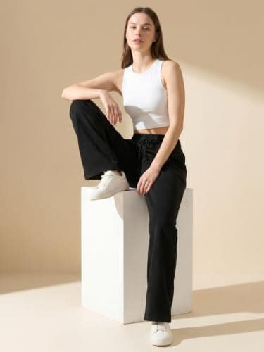 BLINKIN Women's Wide Leg Track Pants | High Waist Cotton Lowers with Side Pockets | Full Length Activewear for Gym, Yoga, Workout & Dance (trk-519,Black,Size_3XL) 3