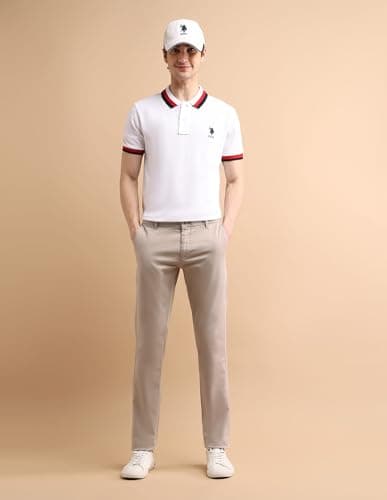 U.S. POLO ASSN. Solid Men’s Casual Trousers - Slim Fit Chino Pants for Office & Regular Wear - 34, Beige 4