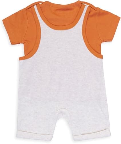 Smart Baby Infant Romper with T-Shirt | Cotton Dungaree Style Baby Dress with Giraffe Print | Soft & Breathable Baby Outfit for Boys & Girls (IN, Age, 3 Months, 6 Months, Regular, Orange) 2