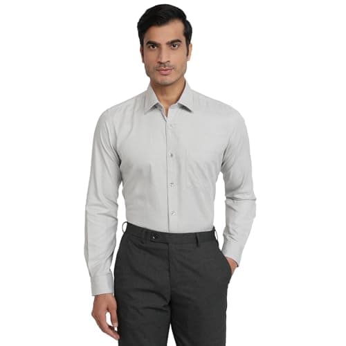 Raymond Men Regular Fit Structure Pattern Pure Cotton Semi Cutaway Collar Full Sleeve Formal Shirt Grey