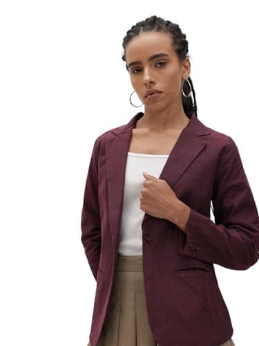Cottinfab Maroon Solid Single-Breasted Formal Blazer