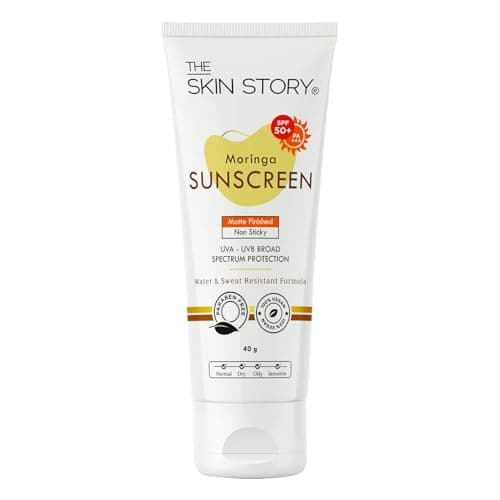The Skin Story Moringa Sunscreen SPF 50 | Broad Spectrum UVA & UVB Protection | For Men and Women | Anti-Aging Formula with Moringa Oil | Water & Sweat Resistant | for All Skin Types 40g
