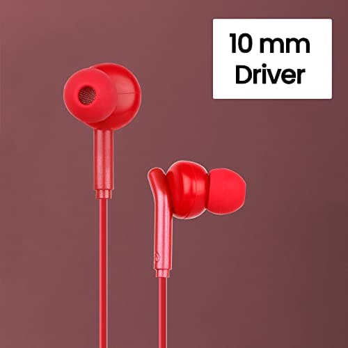 ZEBRONICS Bro in Ear Wired Earphones with Mic, 3.5mm Audio Jack, 10mm Drivers, Phone/Tablet Compatible (RED) 3
