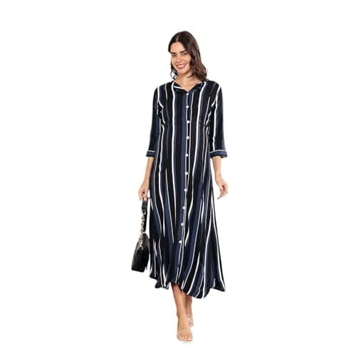 MomToBe Women's Rayon Maternity Dress/Pregnancy Dress/Easy Breastfeeding Dress/Feeding Dress/Western Dress with Zippers for Nursing Pre and Post Pregnancy (Ink Black Blue ; Medium)