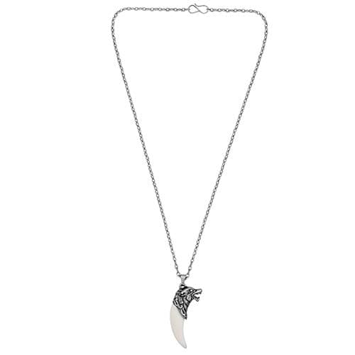 Superstore18 Gothic Viking Wolf Fang Pendant Necklace for Men & Women | Fantasy Tribal Jewelry | Antique Silver Chain | Gen Z Style | Wild Spirit ImitationTusk Locket for Men boys (SST5013PCSC) 5
